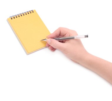 Hand with pen and notepad clipart