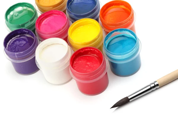 Pincel de pintura e cores — Fotografia de Stock