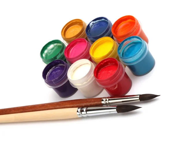 Pincel de pintura e cores — Fotografia de Stock