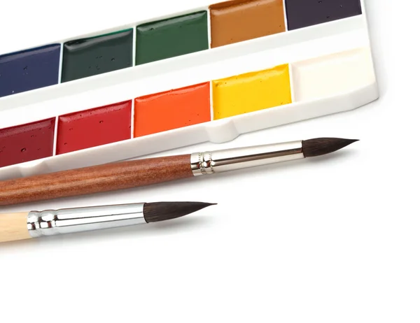 Pinceles y pinturas de color — Foto de Stock