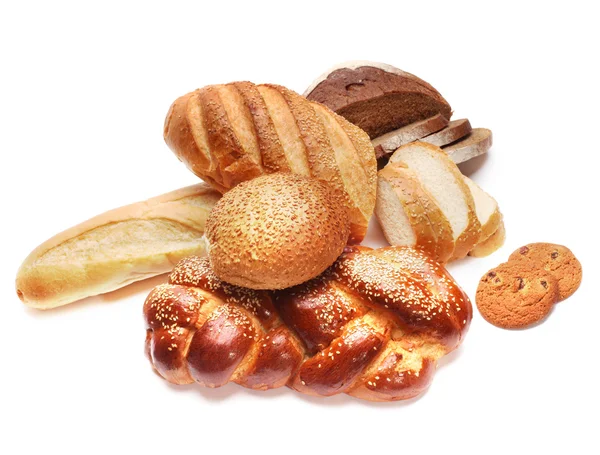 Assortment of baked bread isolated on white — Stock Photo, Image