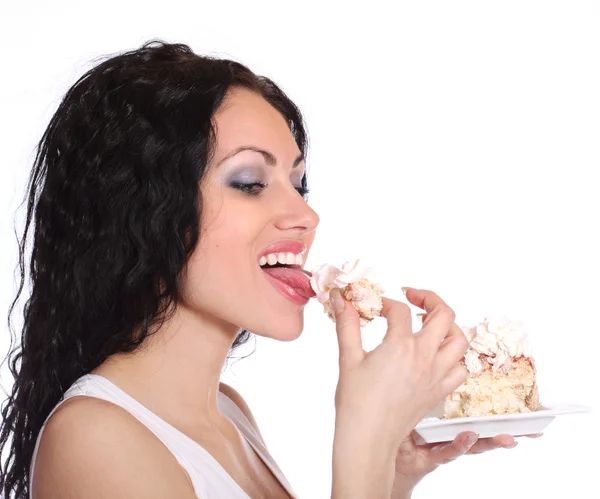 Ung kvinna med tårta — Stockfoto