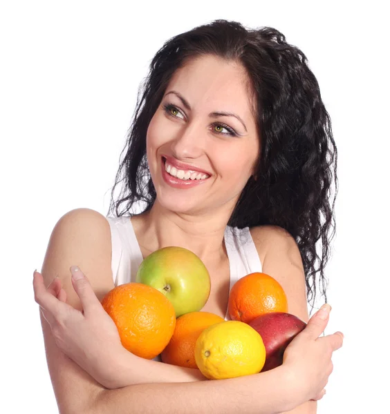 Gyönyörű nő gyümölccsel — Stock Fotó