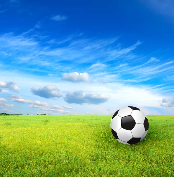 Μπάλα ποδοσφαίρου και πράσινο γρασίδι — Φωτογραφία Αρχείου