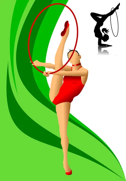 Gimnasta femenina en rojo — Vector de stock