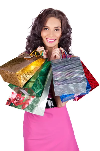 Happy krásná mladá žena s nákupními taškami — Stock fotografie