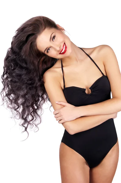 Beautiful young woman in black bikini — Stock Photo, Image