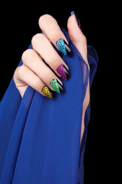 Mani con perfetta manicure colorata scintillante — Foto Stock