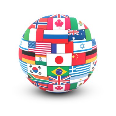 Uluslararası iletişim kavramı. Dünya bayrakları Globe