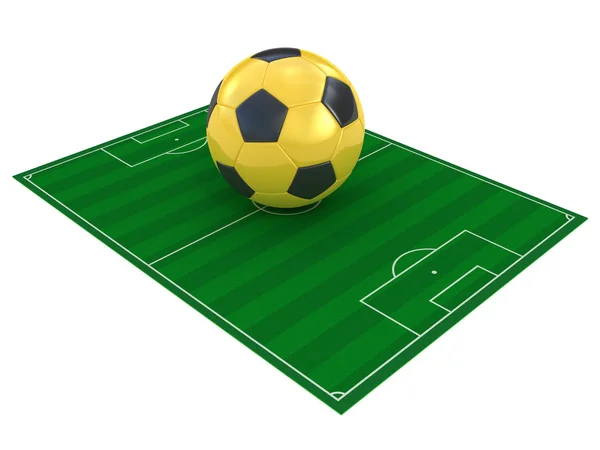 Футбольне поле та футбольний м'яч ізольовані на білому — стокове фото