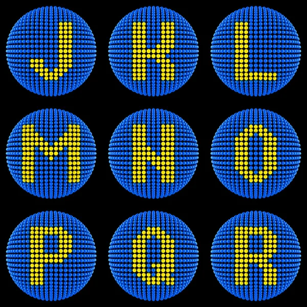 Буквы, созданные из атомов, изолированных на черном — стоковое фото