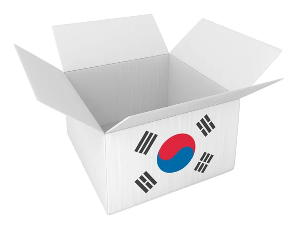 Feito na caixa de Coreia recipiente isolado no branco — Fotografia de Stock