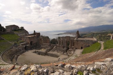 Taormina greek amphitheater in Sicily Italy clipart