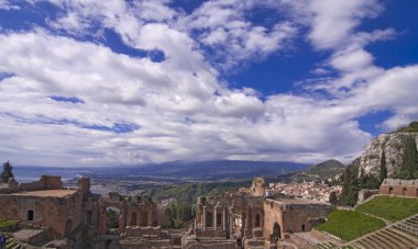 Taormina greek amphitheater in Sicily Italy clipart