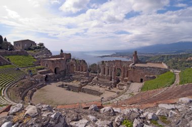 Taormina greek amphitheater in Sicily Italy clipart