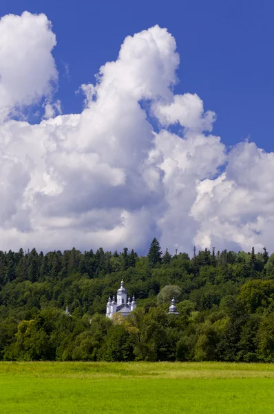 Церква посеред лісу в літній день — стокове фото