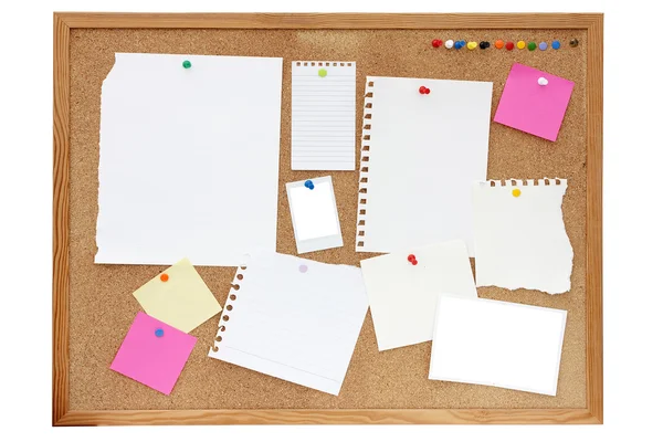 Noticeboard or pinboard with lots of blank paper on — Stock Photo, Image