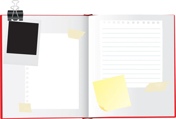 Ilustración vectorial de un cuaderno de bocetos abierto o álbum de recortes — Vector de stock