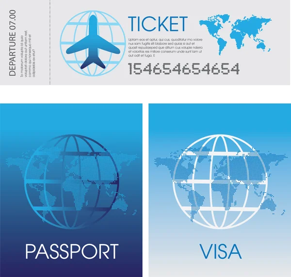 Passaporto, biglietti e visti — Vettoriale Stock