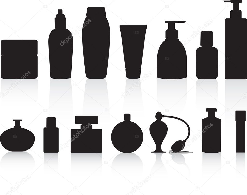 Selection of silhouettes of perfume or lotion bottles