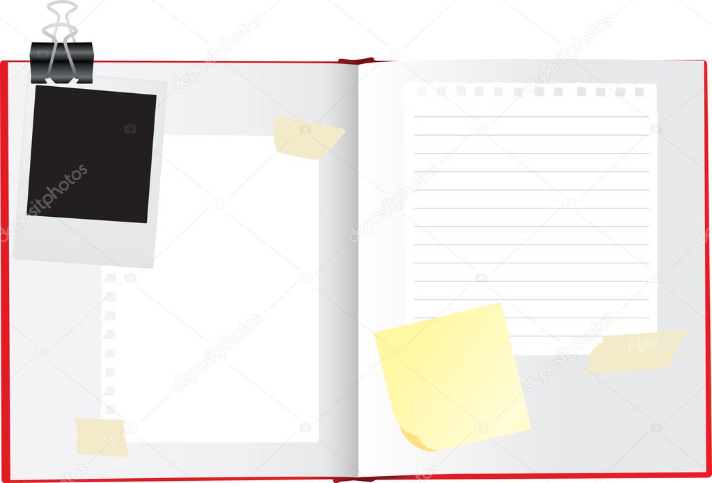 Vector illustration of a open sketchbook or scrapbook