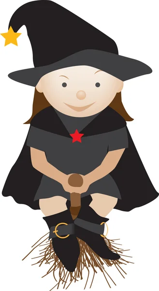 Friendly witch on a broom — Stock Vector