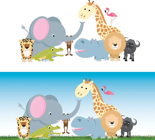 Lindo juego de animales safari selva de dibujos animados — Vector de stock
