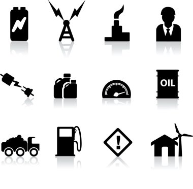 set of black silhouettes for power, energy and fuel industries clipart