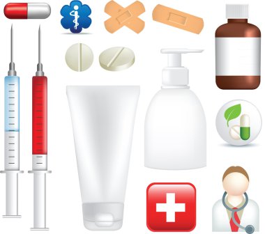 set of realistic medical illustration and icons clipart