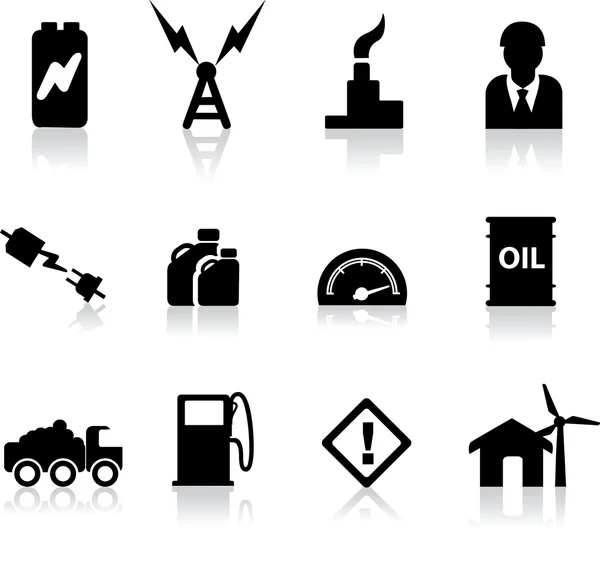 黑色剪影为电力、 能源和燃料工业集 — 图库矢量图片