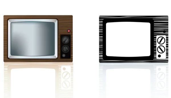 옛날 1970 년대 또는 1980 년대 스타일 나무 휴대용 tv — 스톡 벡터