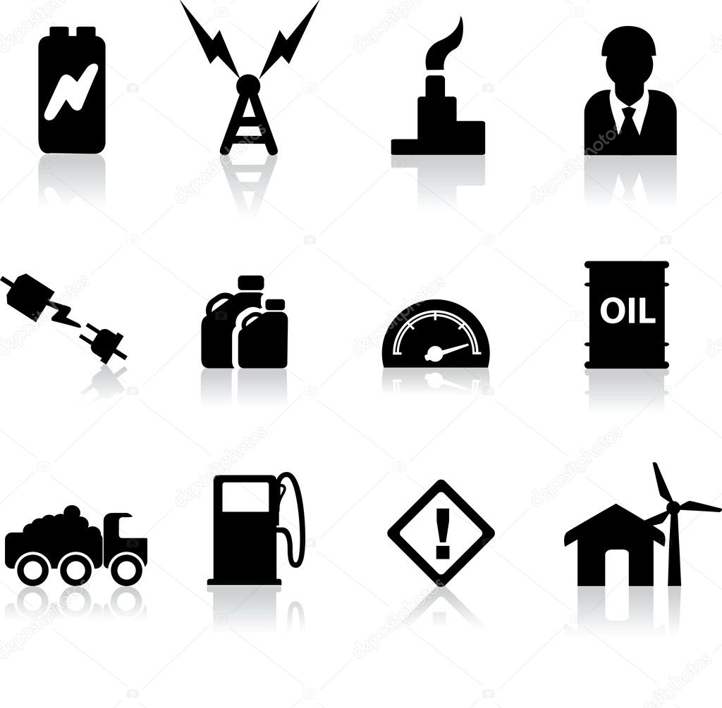 set of black silhouettes for power, energy and fuel industries