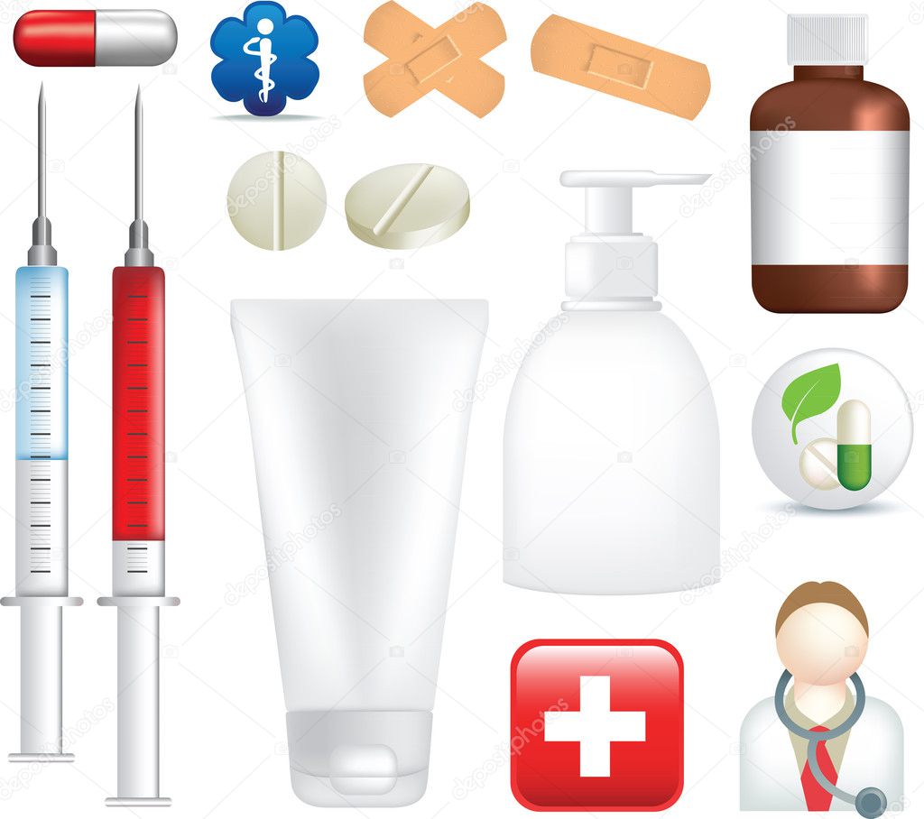 set of realistic medical illustration and icons