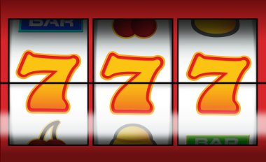 Gambling fruit machine showing a winning line for payout clipart