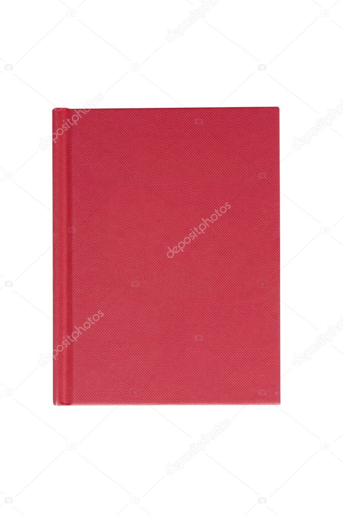 Red hardback book on white background from above