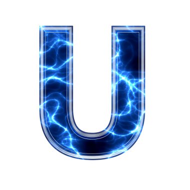 Electric 3d letter on white background - u clipart
