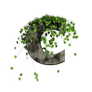 Green ivy on 3d stone letter - c clipart