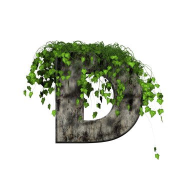 Green ivy on 3d stone letter - d clipart