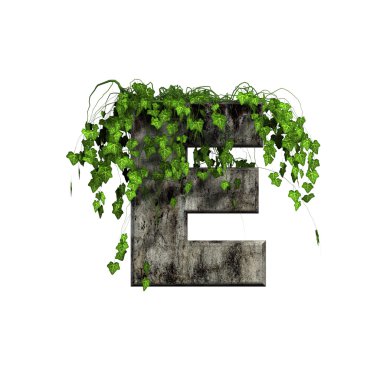 Green ivy on 3d stone letter - e clipart