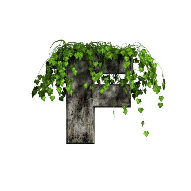 Green ivy on 3d stone letter - f clipart