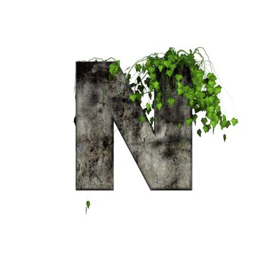 Green ivy on 3d stone letter - n clipart