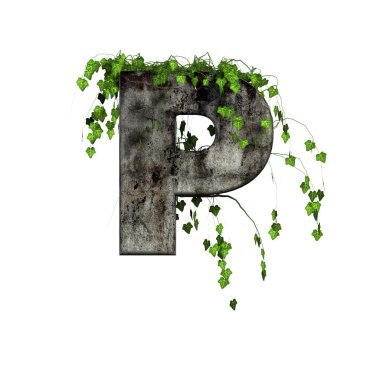 Green ivy on 3d stone letter - p clipart