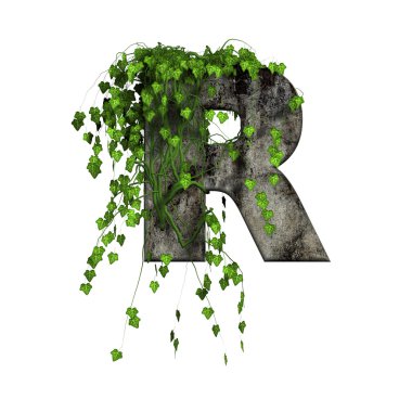 Green ivy on 3d stone letter - r clipart