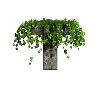 Green ivy on 3d stone letter - t clipart