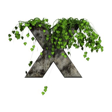 Green ivy on 3d stone letter - x clipart