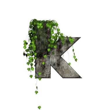 Green ivy on 3d stone letter - k clipart