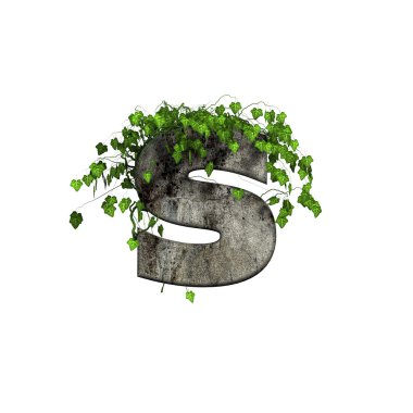 Green ivy on 3d stone letter - s clipart