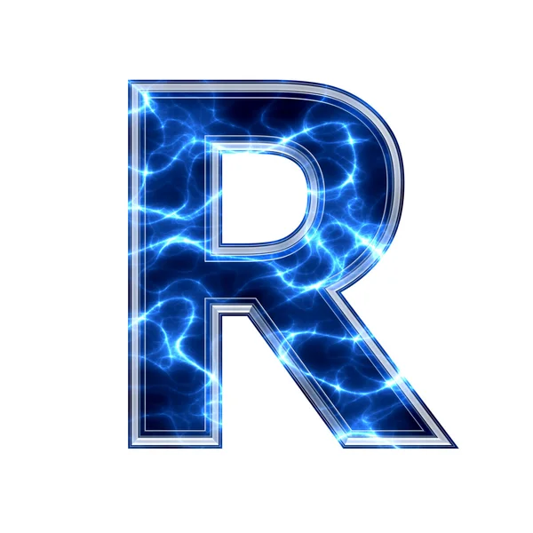 Elektrische 3D-Buchstaben auf weißem Hintergrund - r — Stockfoto