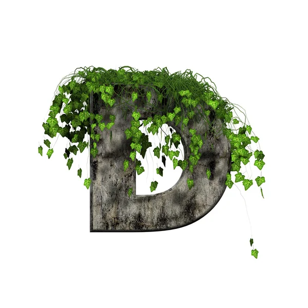 Зеленый плющ на 3d каменная буква - d — стоковое фото