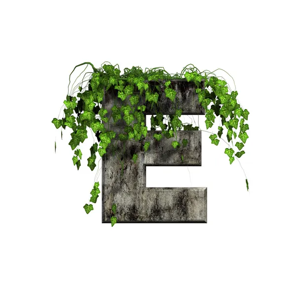 Zelená ivy na 3d kamenné písmeno - e — Stock fotografie
